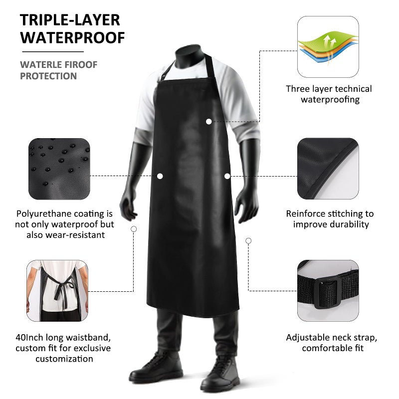 GoldPig 2 Pack Heavy Duty Waterproof Rubber Vinyl Aprons for Adults - Chemical Resistant Adjustable Bib 40"" Extra Long Industrial Work Apron for Grilling Dishwashing Lab Kitchen Butcher - Image 2